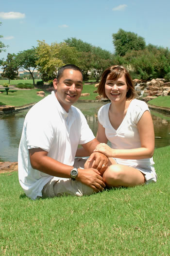 stock photo of a man and woman outside